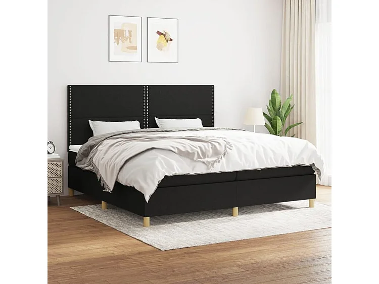 Sommier à lattes de lit avec matelas Noir 200x200 Tissu