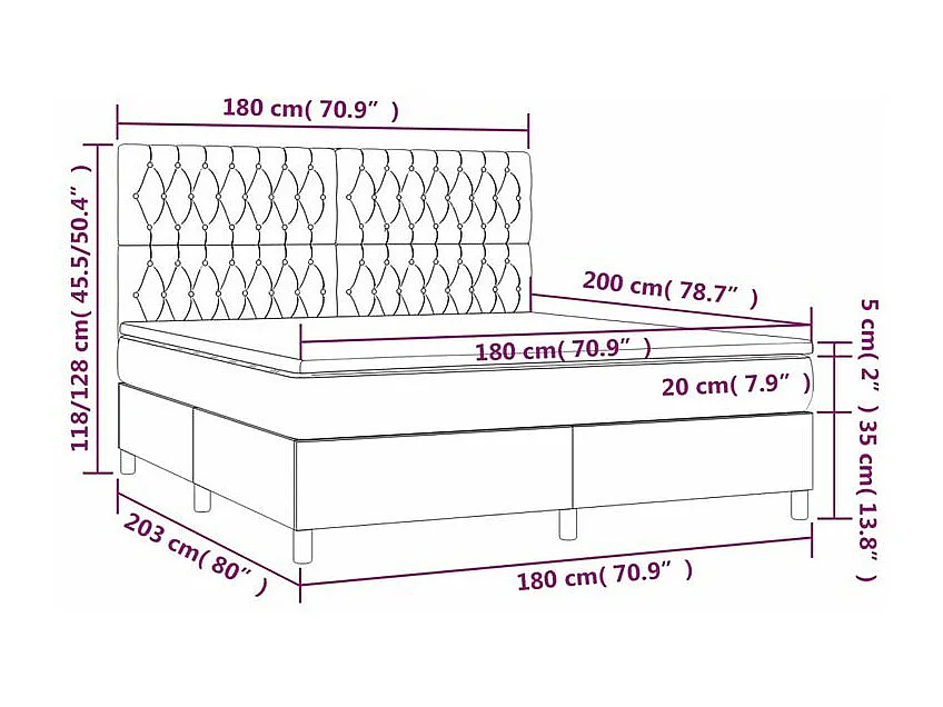 Sommier à lattes de lit matelas et LED Gris clair 180x200