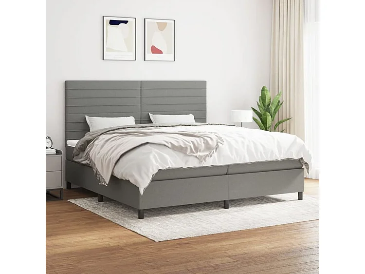 Sommier à lattes de lit avec matelas Gris foncé 200x200 Tissu