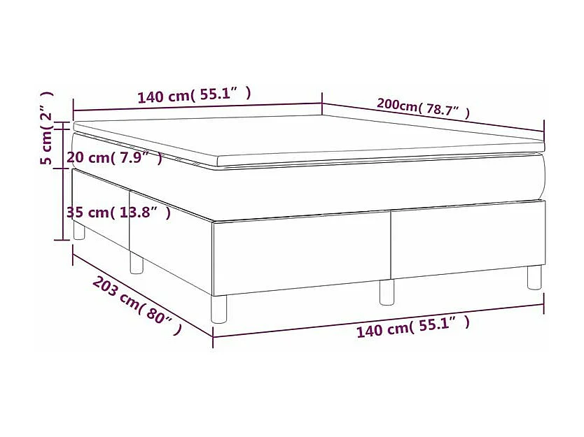 Sommier à lattes de lit avec matelas Noir 140x200 Velours