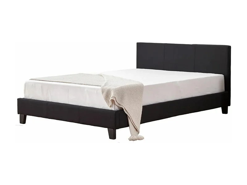 Lit double simili cuir Diag-Couleur Noir-160x200