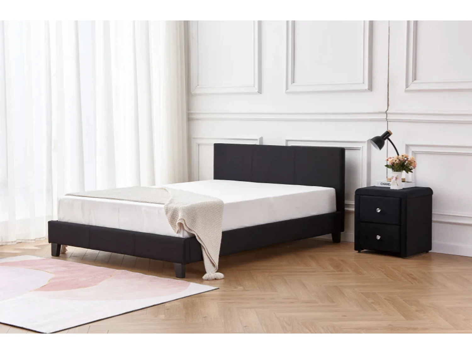Lit double simili cuir Diag-Couleur Noir-160x200