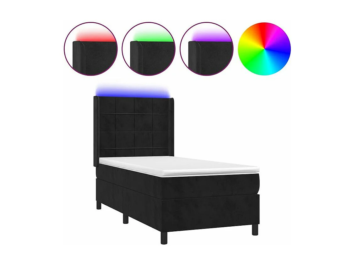 Sommier à lattes de lit matelas et LED Noir 90x200 Velours