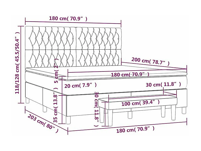 Sommier à lattes de lit avec matelas Gris clair 180x200 Tissu
