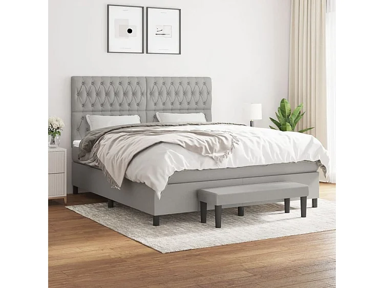 Sommier à lattes de lit avec matelas Gris clair 180x200 Tissu