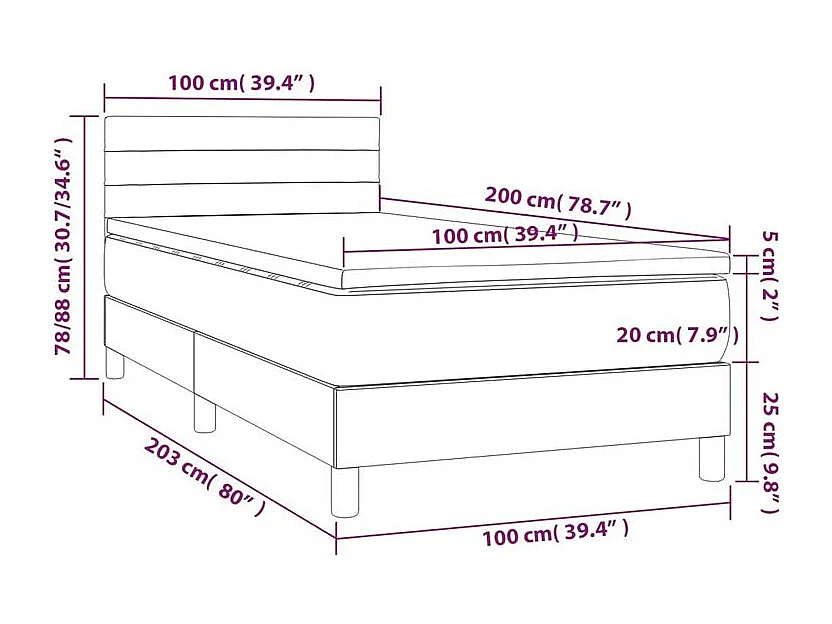Sommier à lattes de lit avec matelas Gris foncé 100x200 Tissu