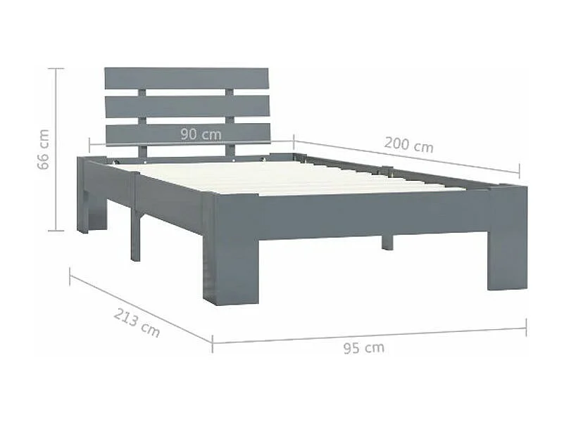 Lit adulte pin massif gris Cozy 90x200