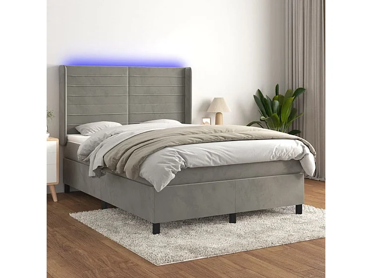Sommier à lattes de lit matelas et LED Gris clair 140x190