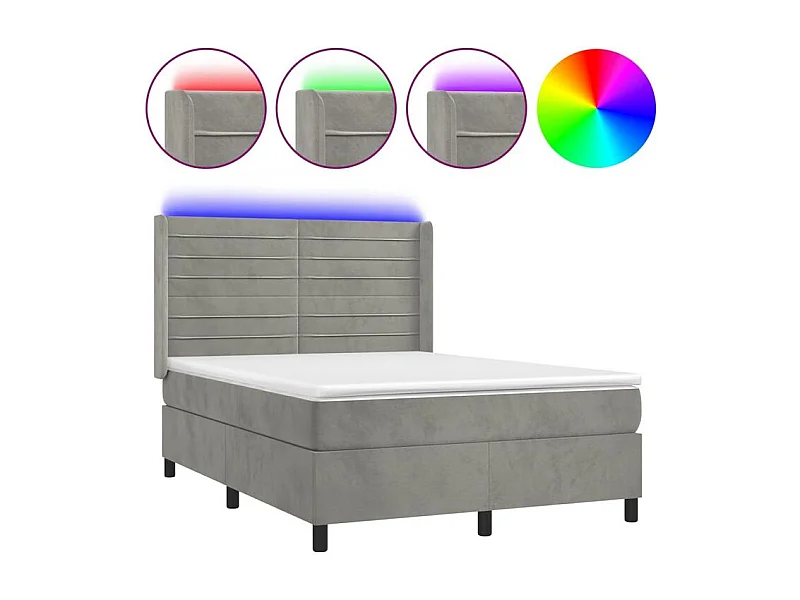 Sommier à lattes de lit matelas et LED Gris clair 140x190
