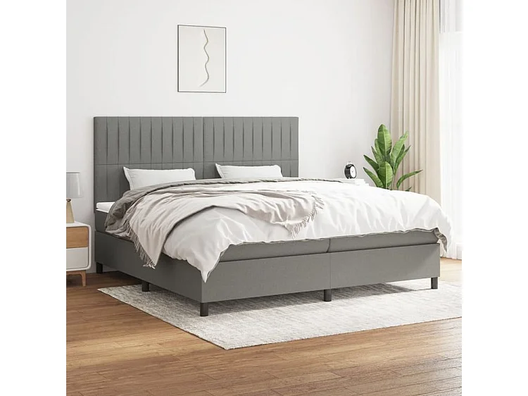 Sommier à lattes de lit avec matelas Gris foncé 200x200 Tissu