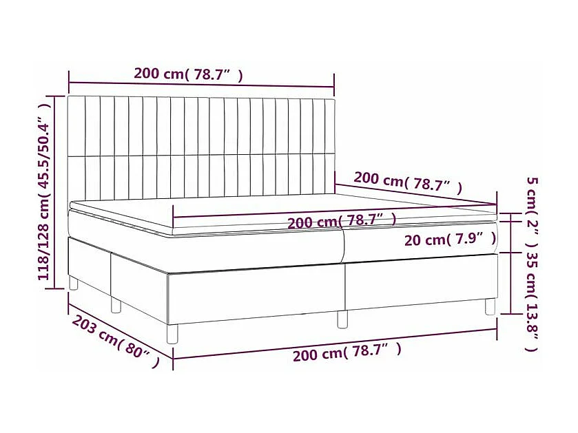 Sommier à lattes de lit avec matelas Gris foncé 200x200 Tissu