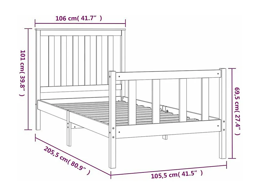 Cadre de lit et tête de lit 100x200 bois de pin massif