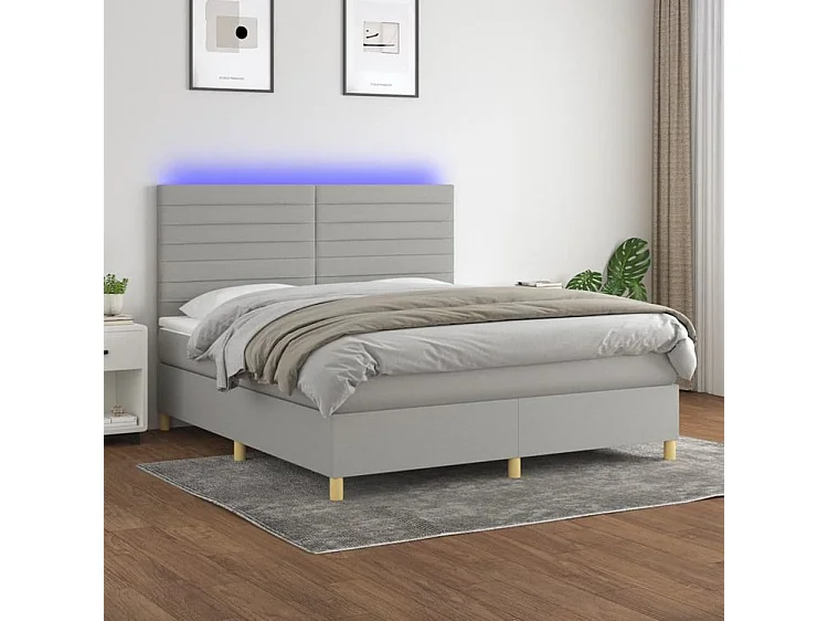 Sommier à lattes de lit matelas et LED Gris clair 160x200