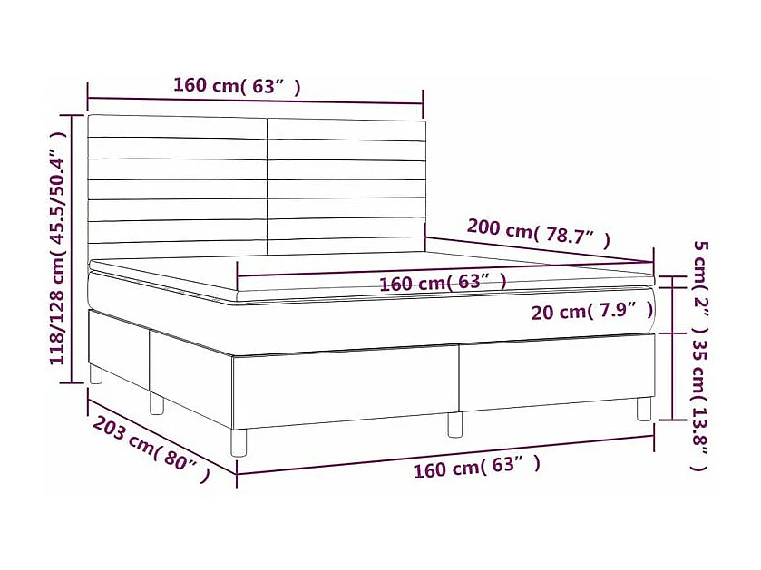Sommier à lattes de lit matelas et LED Gris clair 160x200