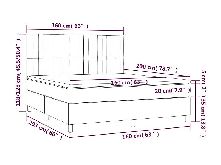 Sommier à lattes de lit et matelas Gris foncé 160x200 Velours