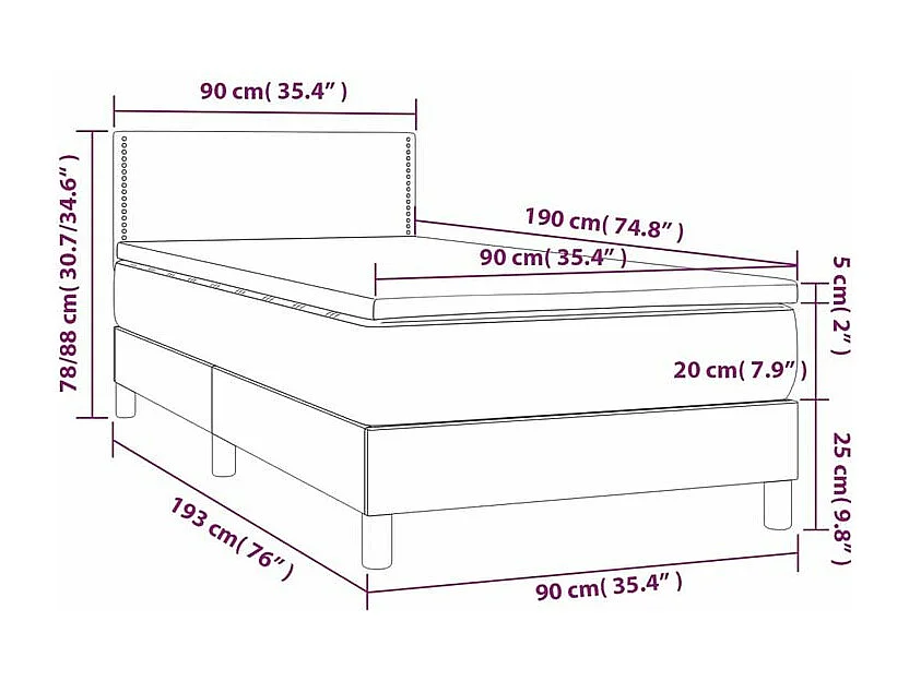 Sommier à lattes de lit et matelas Crème 90x190 Tissu