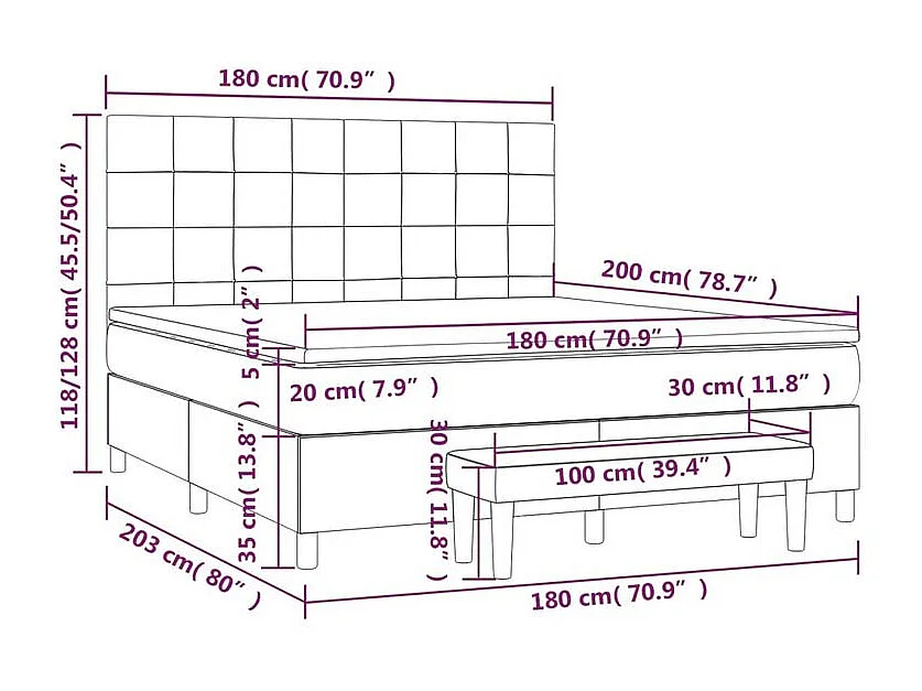 Sommier à lattes de lit avec matelas Noir 180x200 Tissu