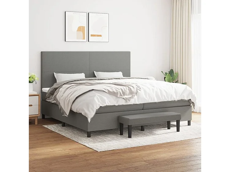 Sommier à lattes de lit avec matelas Gris foncé 200x200 Tissu