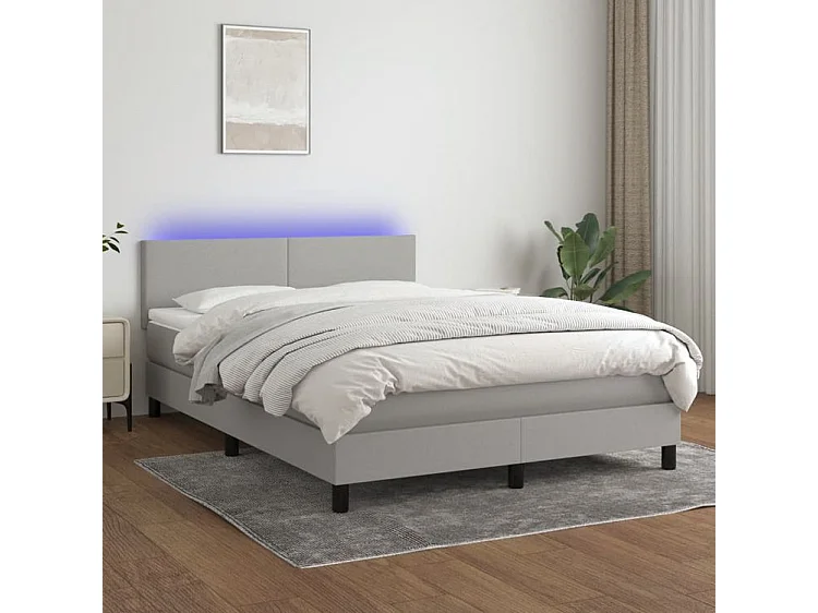 Sommier à lattes de lit et matelas et LED Gris clair 140x190