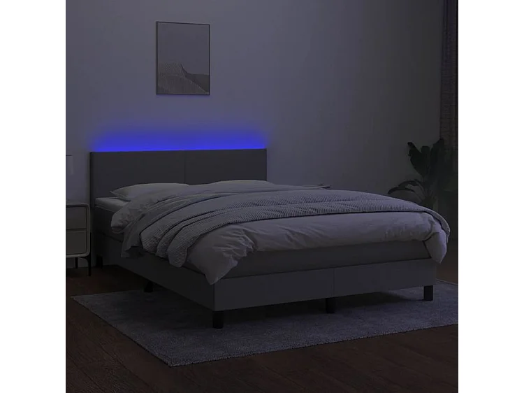 Sommier à lattes de lit et matelas et LED Gris clair 140x190