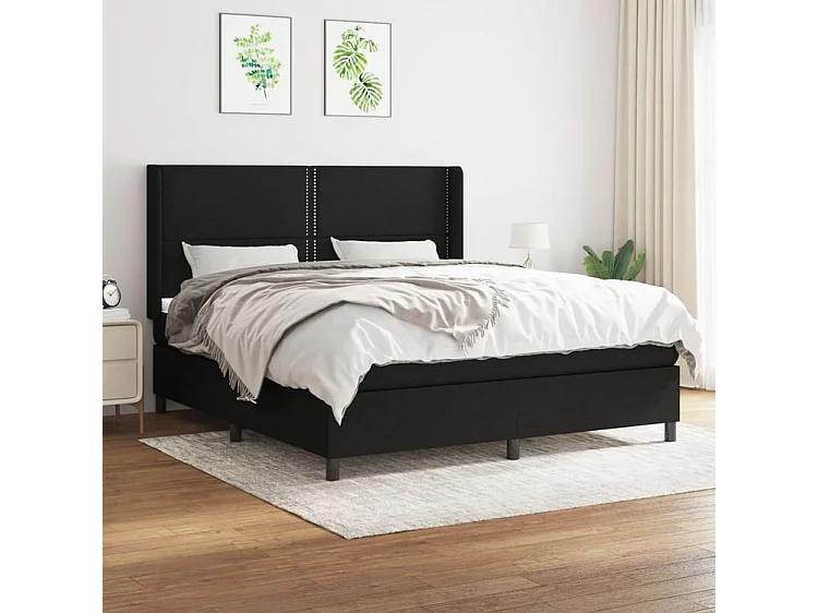 Sommier à lattes de lit avec matelas Noir 160x200 Tissu