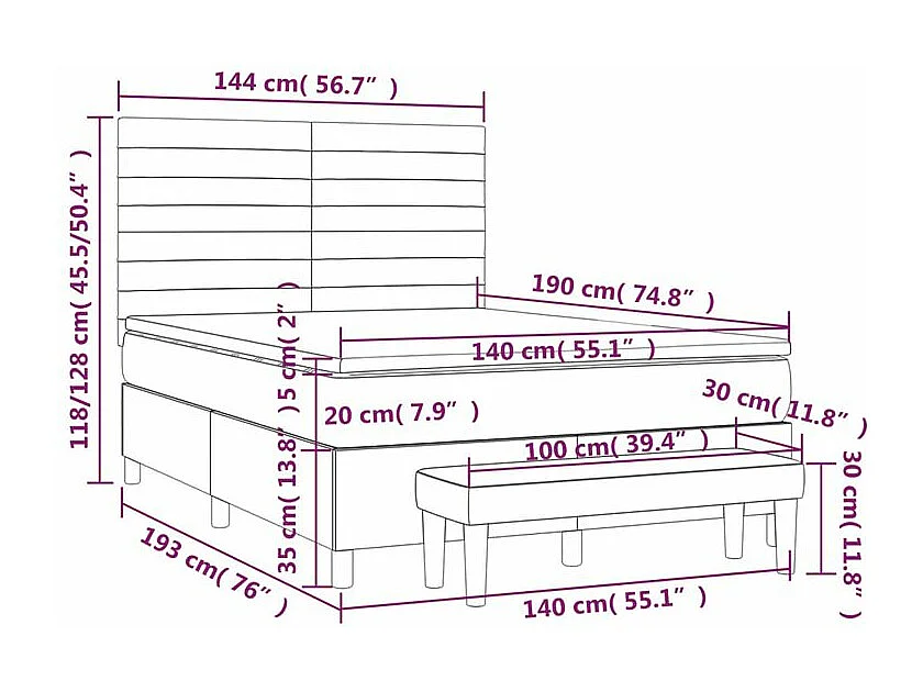 Sommier à lattes de lit avec matelas Gris foncé 140x190 Tissu