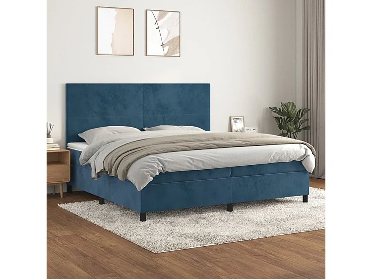 Sommier à lattes de lit et matelas Bleu foncé 200x200 Velours