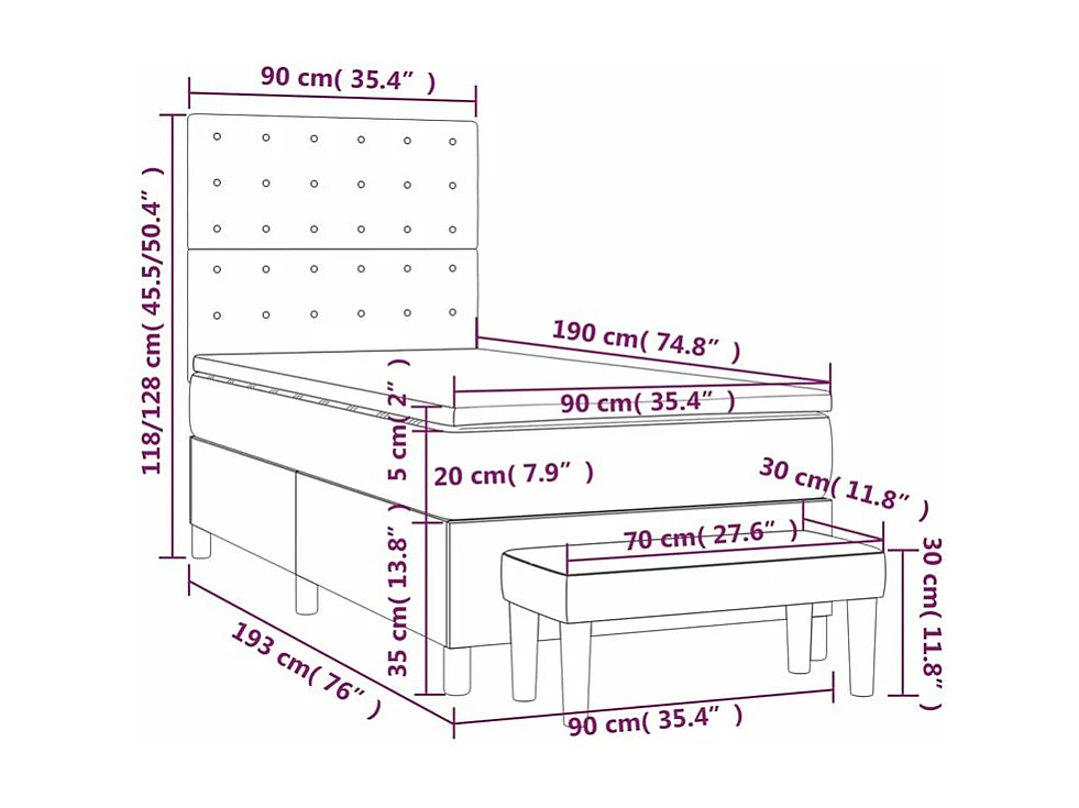 vidaXL Cama box spring con colchón tela negro 90x190 cm
