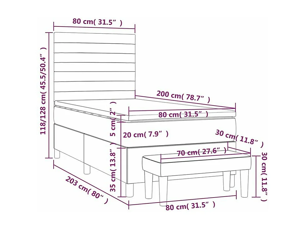 Sommier à lattes de lit avec matelas Gris foncé 80x200 Tissu