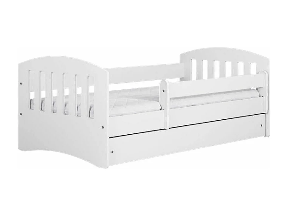 Lit enfant avec barrière de sécurité amovible blanc Klaky-80x160-Tiroirs Avec tiroir