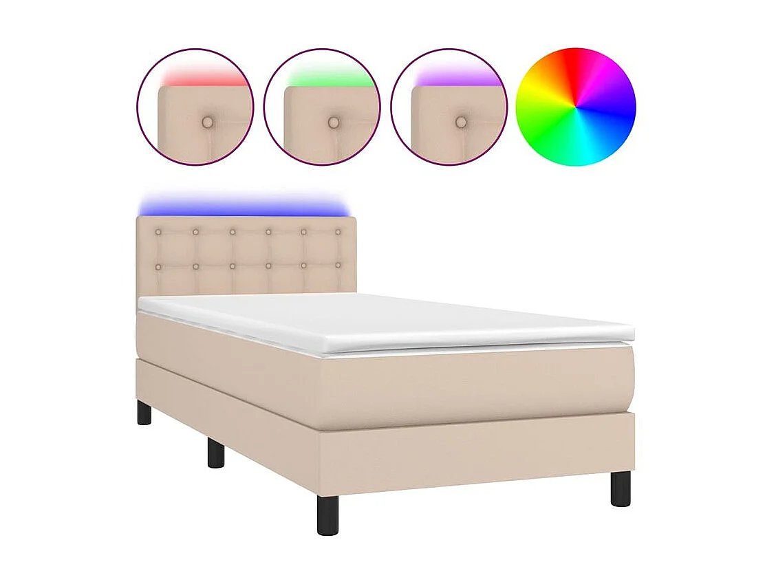 Sommier à lattes de lit avec matelas et LED Cappuccino 90x190