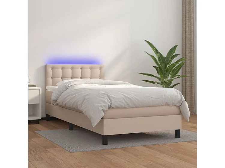 Sommier à lattes de lit avec matelas et LED Cappuccino 90x190