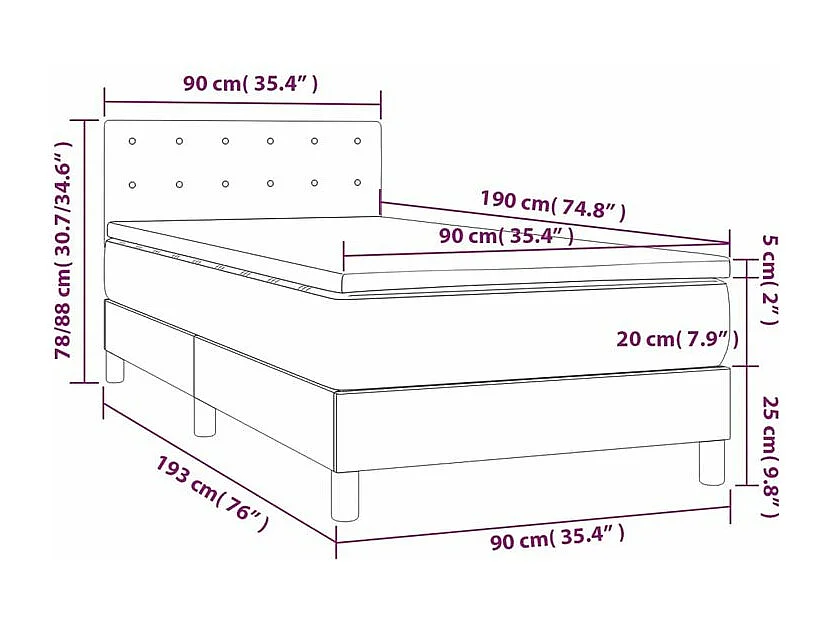 Sommier à lattes de lit avec matelas et LED Cappuccino 90x190