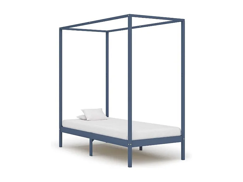 Lit à baldaquin pin massif gris Badat 100x200