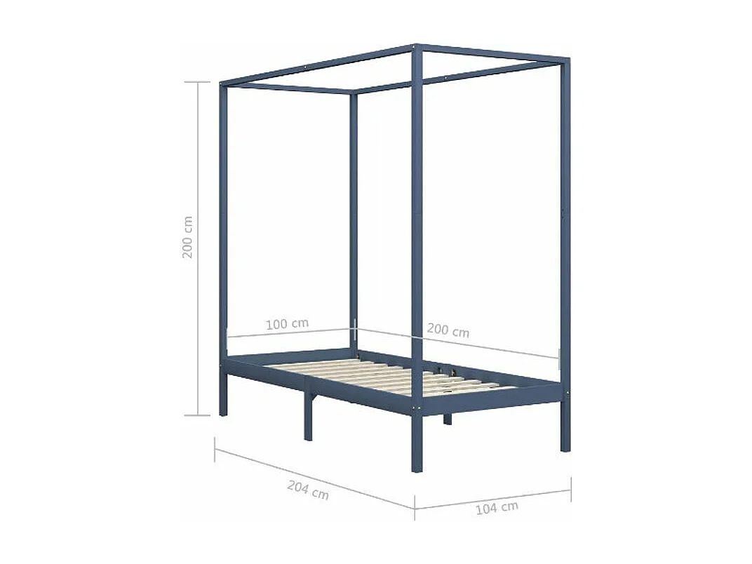 Lit à baldaquin pin massif gris Badat 100x200