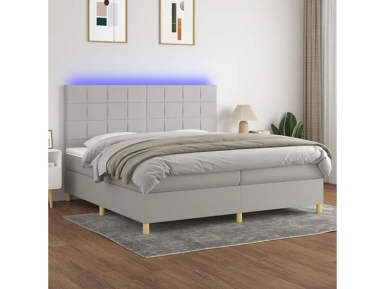 Sommier à lattes de lit matelas et LED Gris clair 200x200