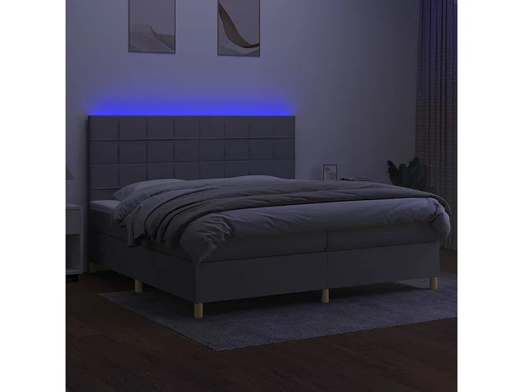 Sommier à lattes de lit matelas et LED Gris clair 200x200