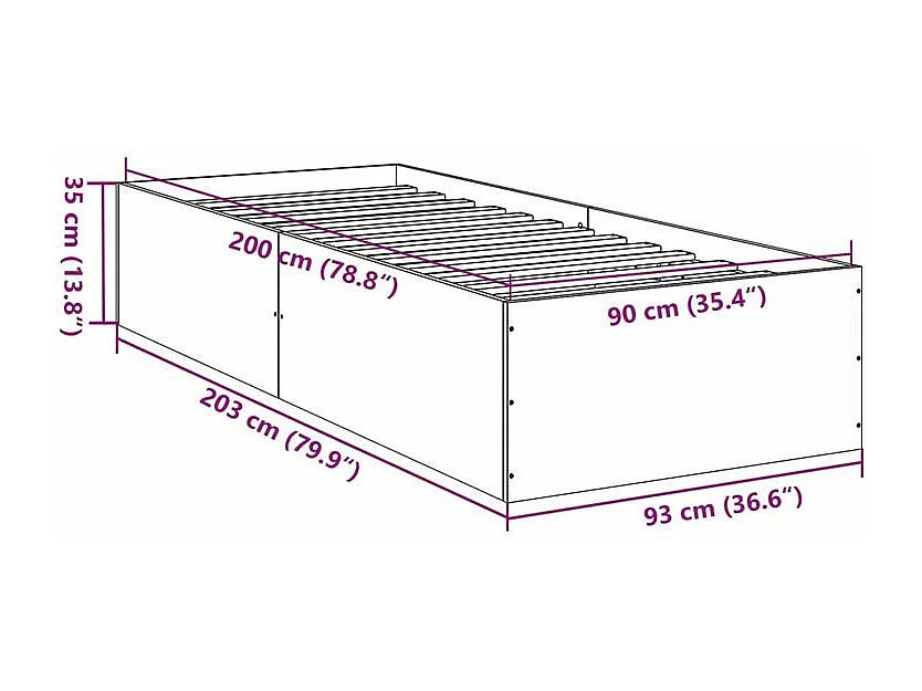 Cadre de lit chêne sonoma 90x200 bois d'ingénierie