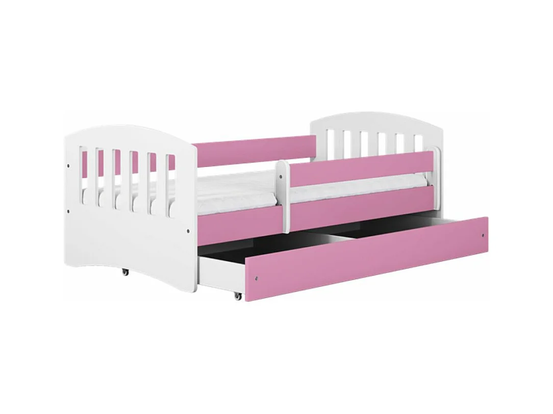 Lit enfant avec barrière de sécurité amovible rose Klaky-80x140-Tiroirs Avec tiroir