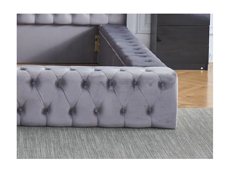 Lit design capitonné velours Kouma-Couleur Gris-180x200