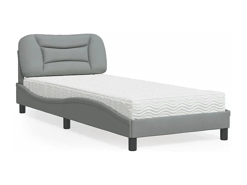 Lit avec matelas gris clair 90x190 tissu