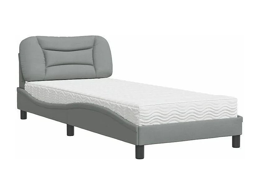 Lit avec matelas gris clair 90x190 tissu