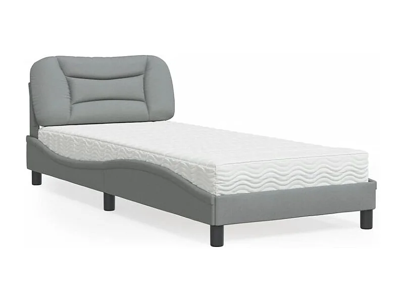 Lit avec matelas gris clair 90x190 tissu