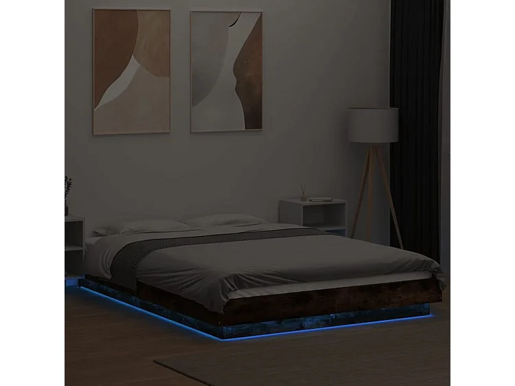 Cadre de lit avec lumières LED chêne fumé 120x190