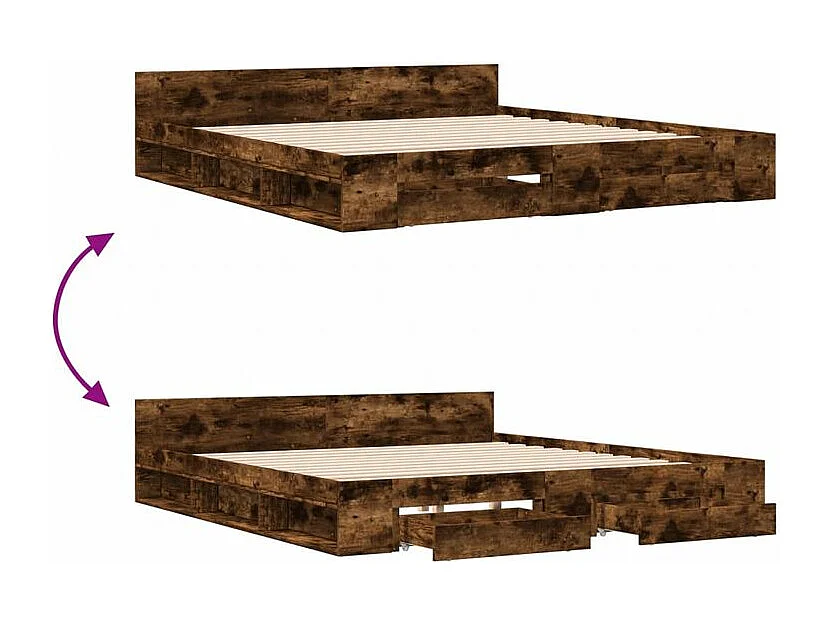 Cadre de lit à tiroirs chêne fumé 180x200 bois d'ingénierie