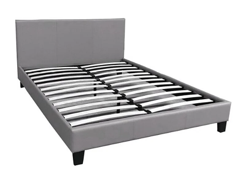 Lit double simili cuir Diag-Couleur Gris-140x190