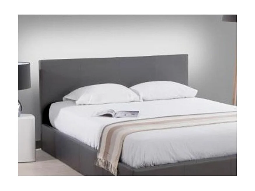 Lit double simili cuir Diag-Couleur Gris-140x190