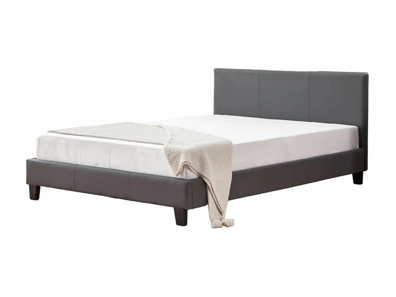 Lit double simili cuir Diag-Couleur Gris-140x190