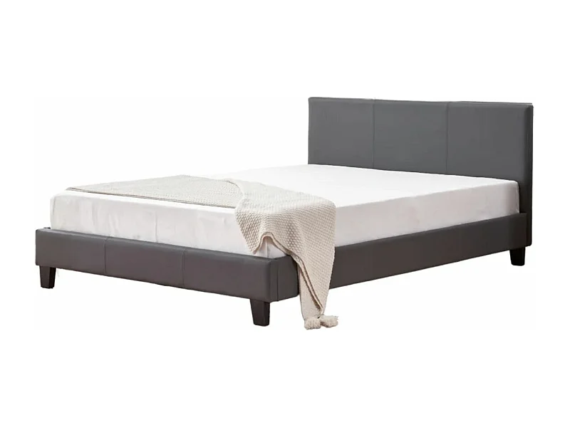 Lit double simili cuir Diag-Couleur Gris-140x190