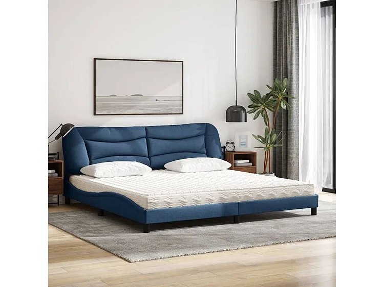 Lit avec matelas bleu 200x200 tissu
